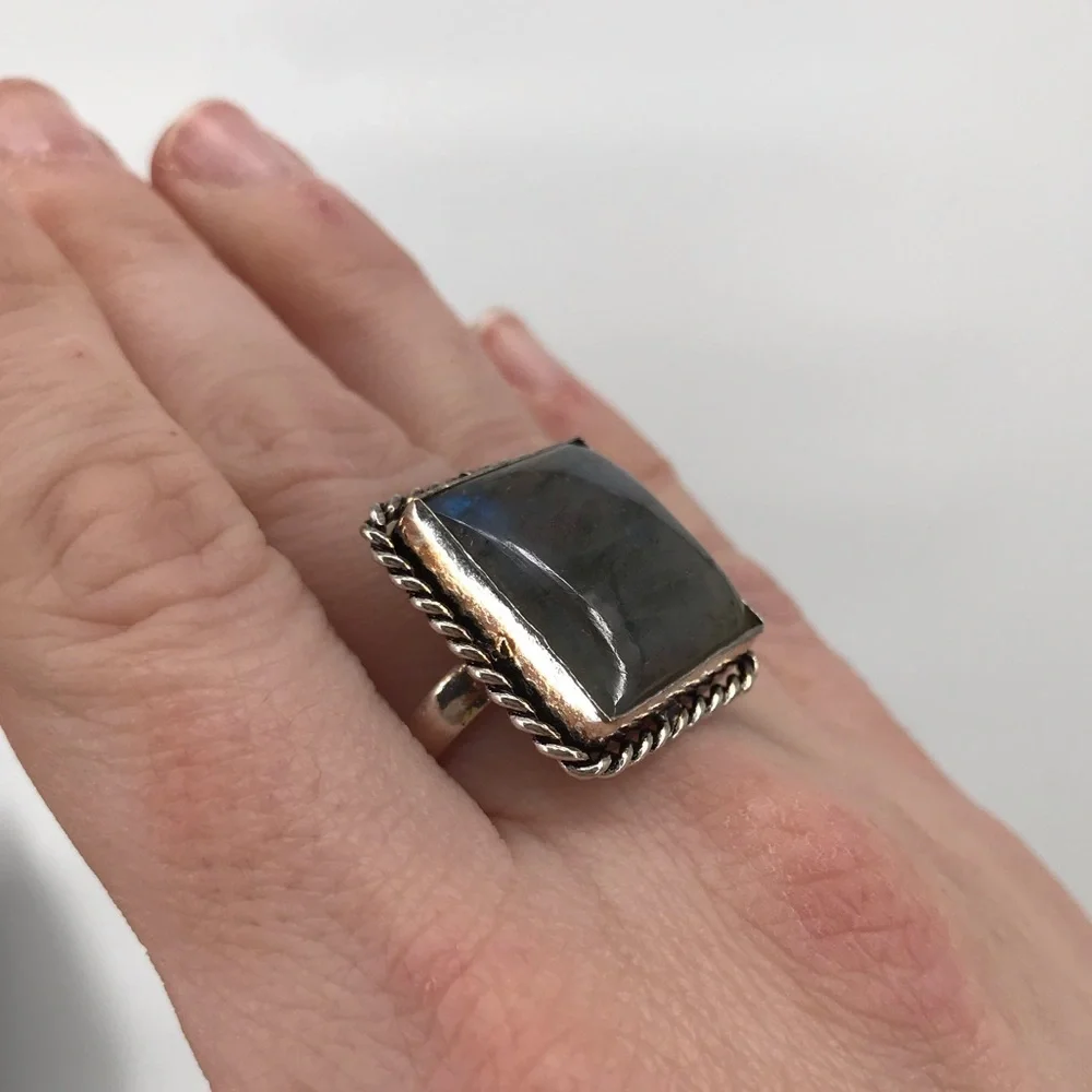 Square Shaped Labradorite Ring